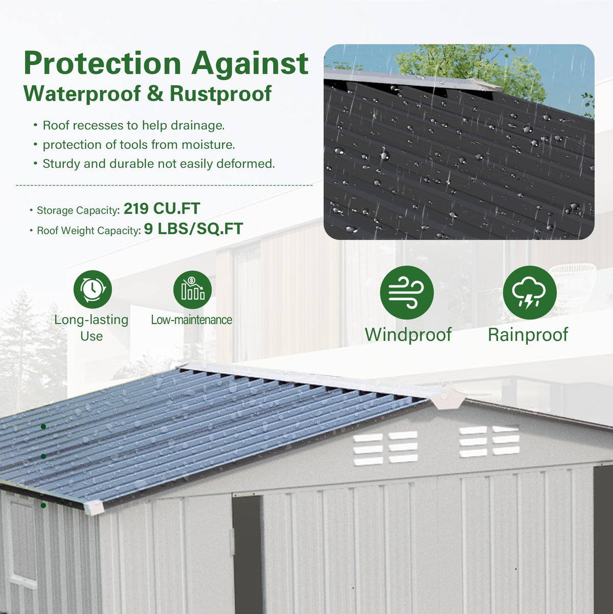 8x6 FT Outdoor Storage Shed with Windows (White+Gray / 8x6 FT)