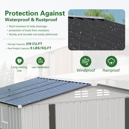8x6 FT Outdoor Storage Shed with Windows (White+Gray / 8x6 FT)