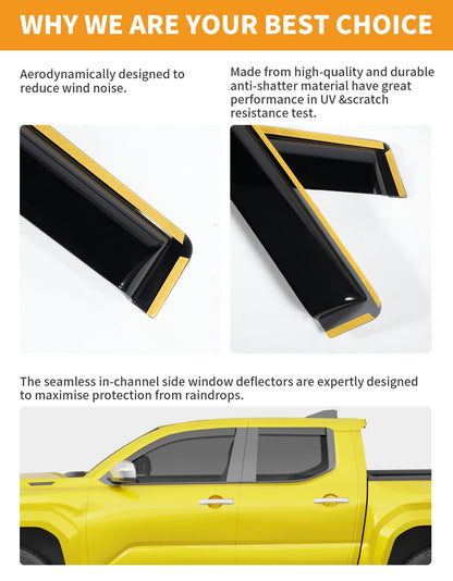 in Channel Window visors Rain Guards for Toyota Tacoma 2024 (Fit for 2024-2026 Toyota Tacoma Double Cab)