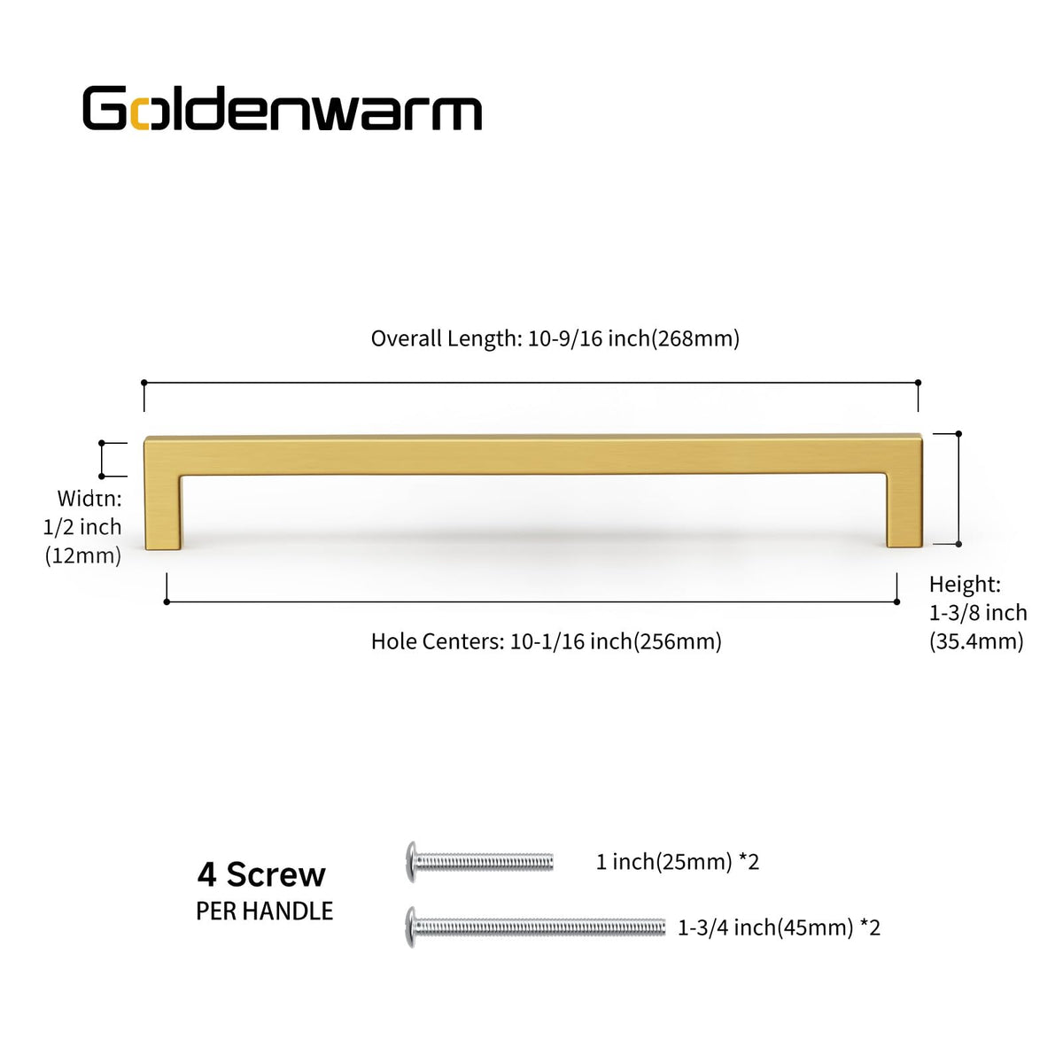 20 Pack 10 Inch Gold Cabinet Handles Brushed Brass Drawer Pulls (Gold / 10 Inch Hole Centers)