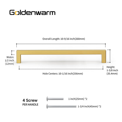 20 Pack 10 Inch Gold Cabinet Handles Brushed Brass Drawer Pulls (Gold / 10 Inch Hole Centers)
