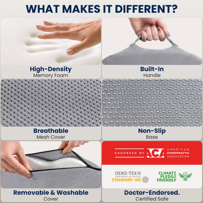 Seat Cushion Memory Foam for Tailbone Pain Relief (Light Gray / Large)