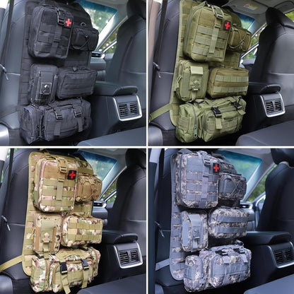 Universal Tactical Seat Back Organizer Vehicle Molle Panel Organizer Storage Bag with 5 Detachable Molle Pouch for All Vehicel Such as Jeep (B model-Black Camo)