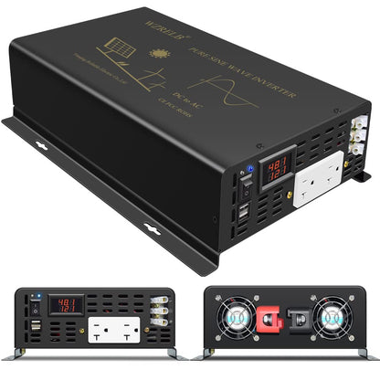 3000W Pure Sine Wave Power Inverter 48VDC to 120VAC 6000W Peak Dual AC Outlets 2× 2.4A USB Port &Hardwire Terminal Off (3000W48V)