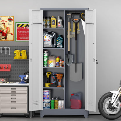 72'' Metal Utility Storage Cabinet with Pegboard & Tool Hanging Bars
