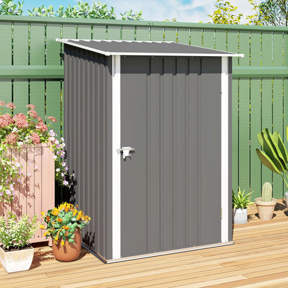 3.3' x 3.4' Outdoor Storage Shed Sloping Roof Lockable Door Gray (Gray)