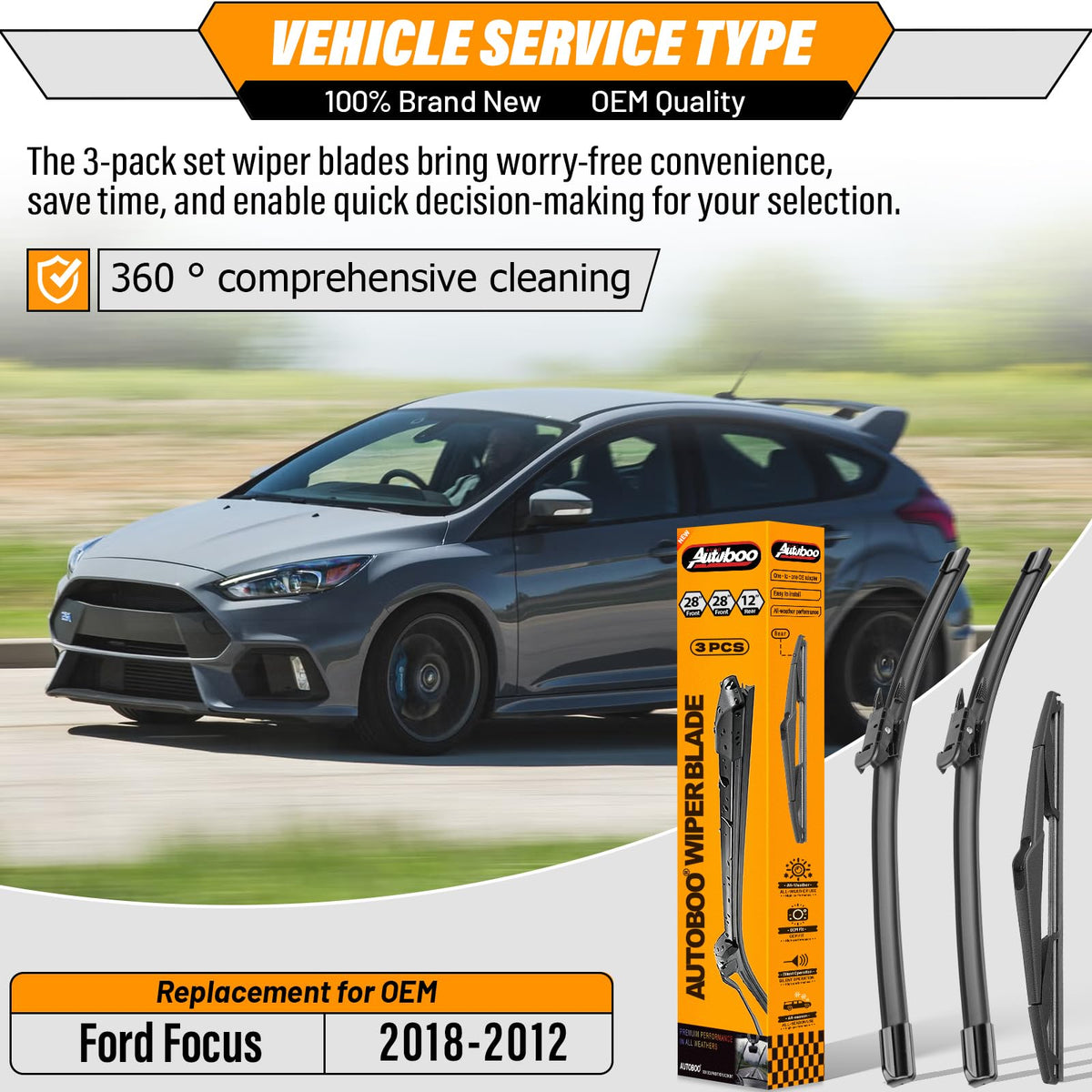 Windshield Wiper Blade Replacement for Ford Focus 2012 (28"+28"+12")