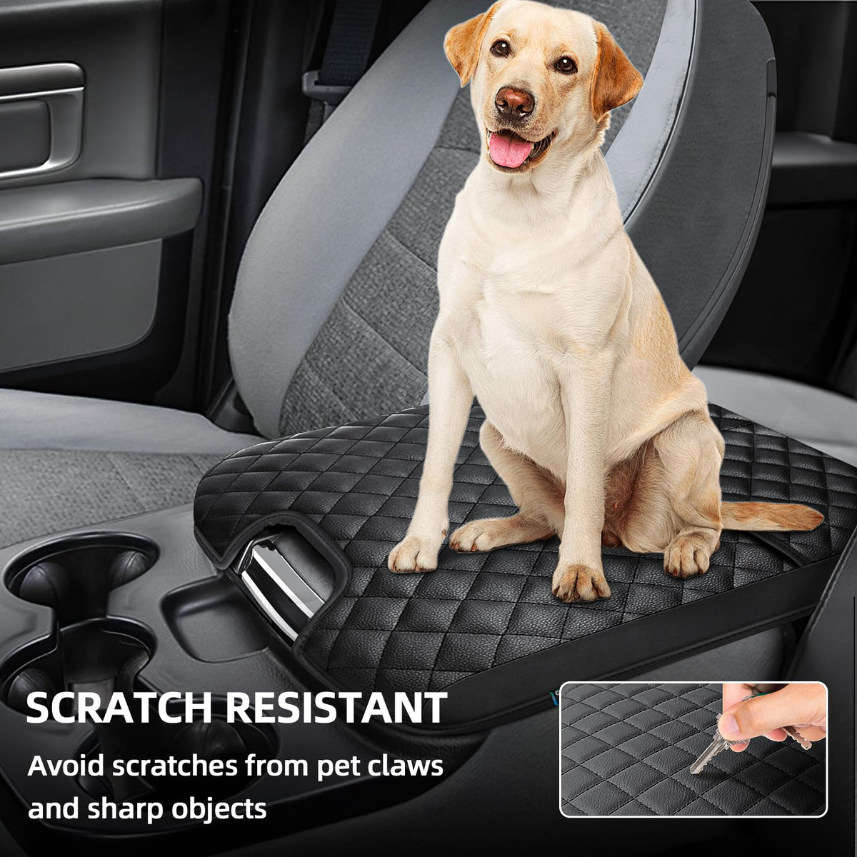 Center Console Cover for 2013 (Fit for 2013-2018 Dodge Ram Jump Seat / Black Leather（with 2 Front Pockets）)