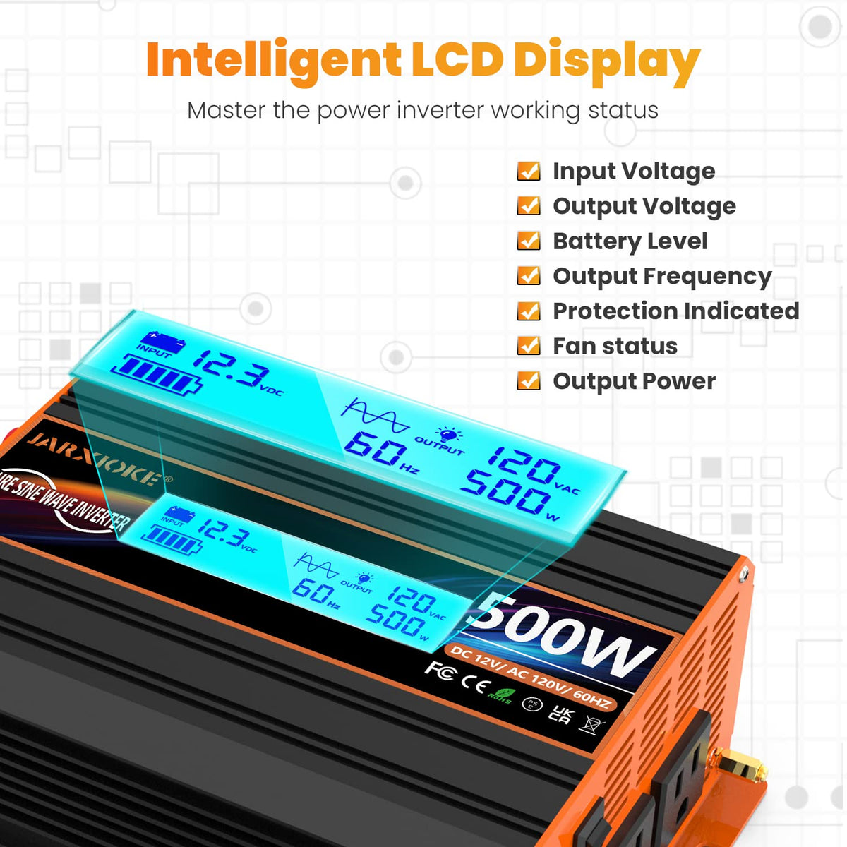 500 Watt Pure Sine Wave Power Inverter 12V DC to 110V 120V