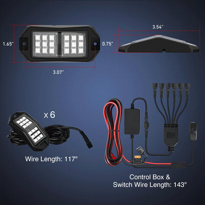 RGB LED Rock Lights Kit 6 PCS 18LED Wide Angle Wheel Well Light (6 Pods 18LED / RGB)