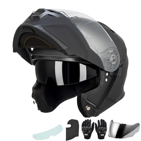 Modular Motorcycle Helmets Full Face Flip up Street Bike Motorcycle Helmet for Unisex Adult Matte Black (A-Matte Black / XX-Large)