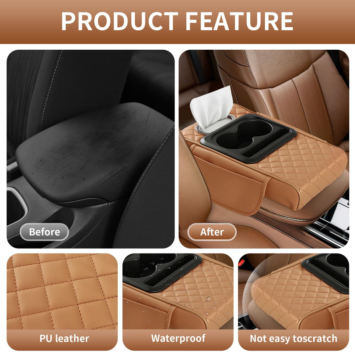 5-in-1 Car Armrest Cushion, Orange (Orange)