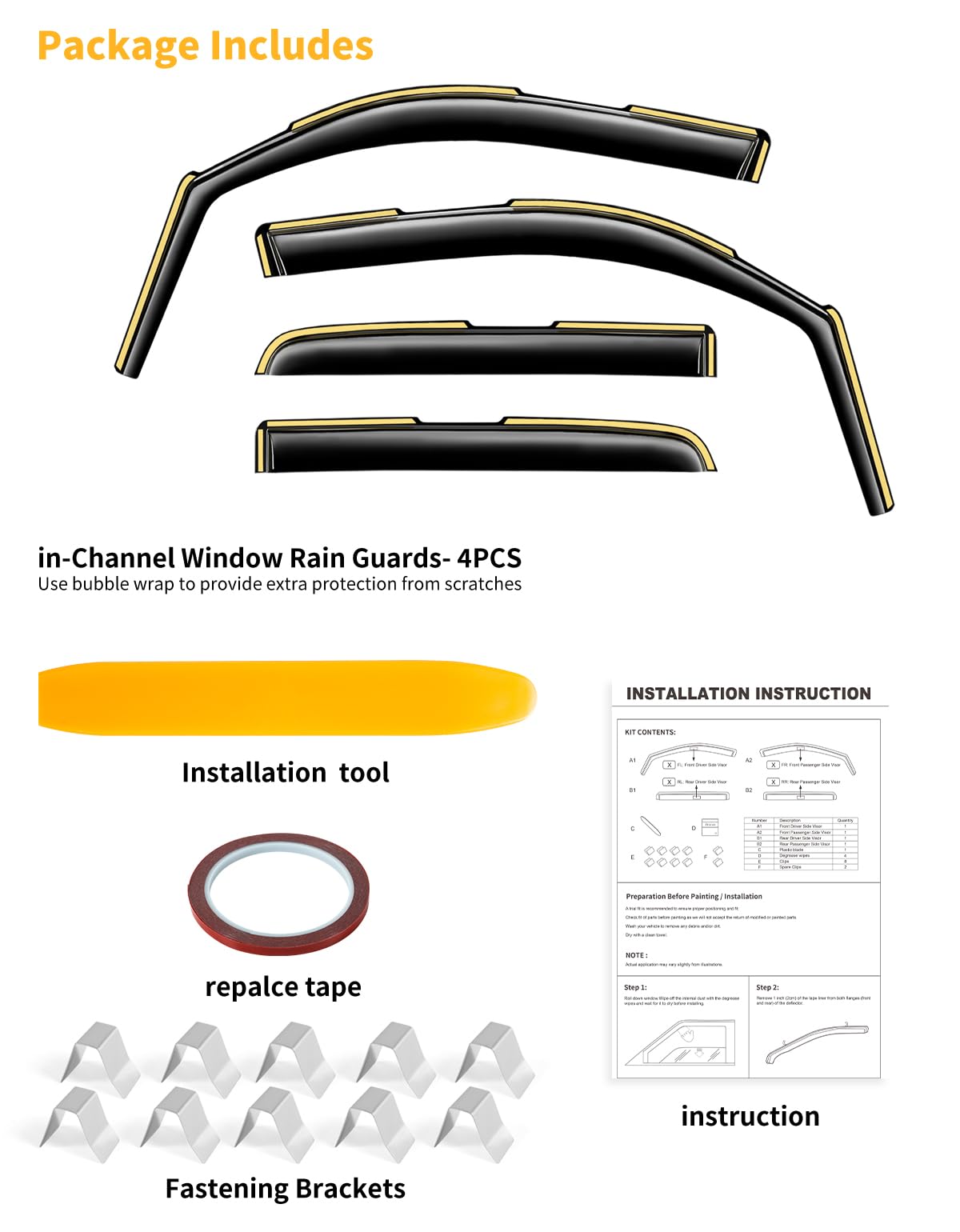 Window Visors Rain Guards for Dodge RAM 1500 Crew Cab 2019 (Fit for 2019-2027 Dodge Ram 1500 Crew Cab)