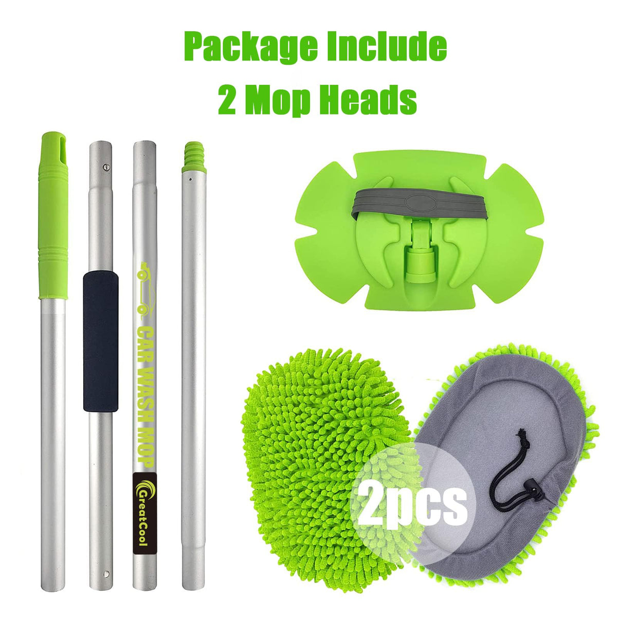 62" Car Wash Brush Mop Kit with Long Handle (Green)