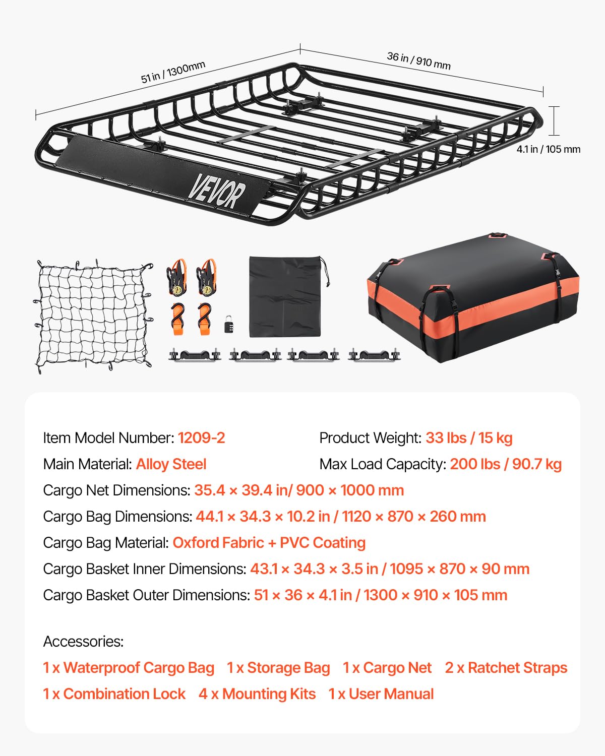 Roof Rack Basket (51x36in)