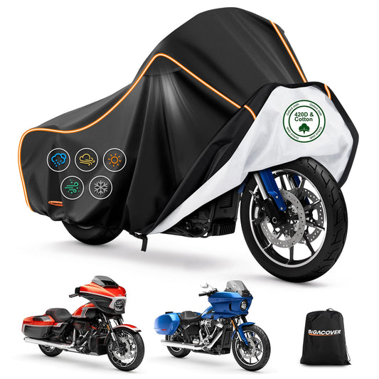Motorcycle Cover for Harley Touring Models Road King 420D & Cotton Lining (Black / for Touring Models)