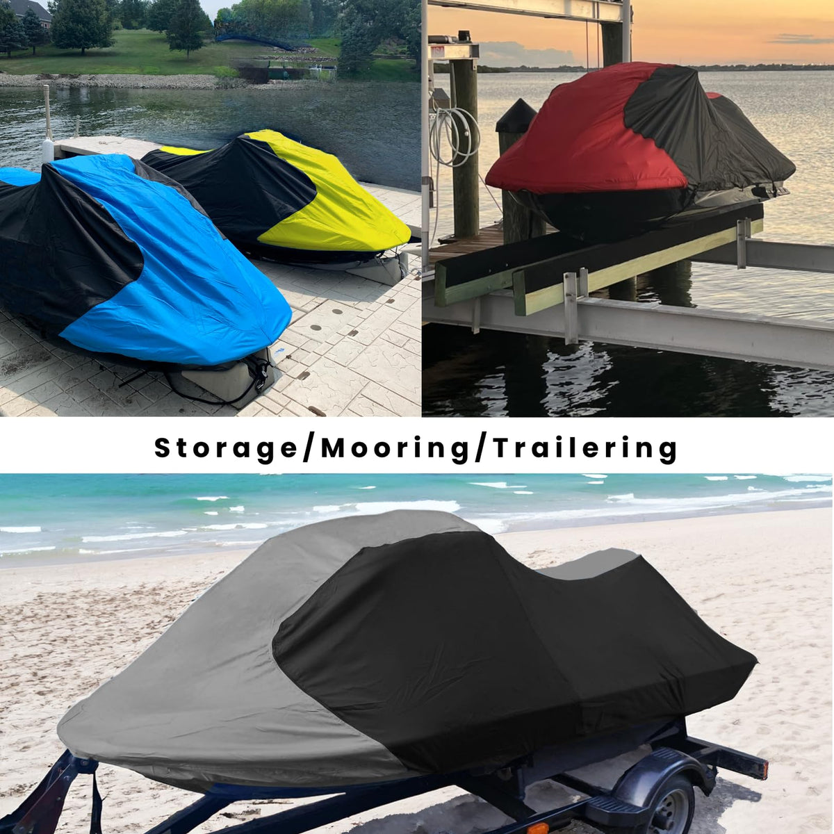 JETPRO Jet Ski Cover Waterproof Fits 126" (Burgundy/Black / Fits from 126"-135"(3 seater))