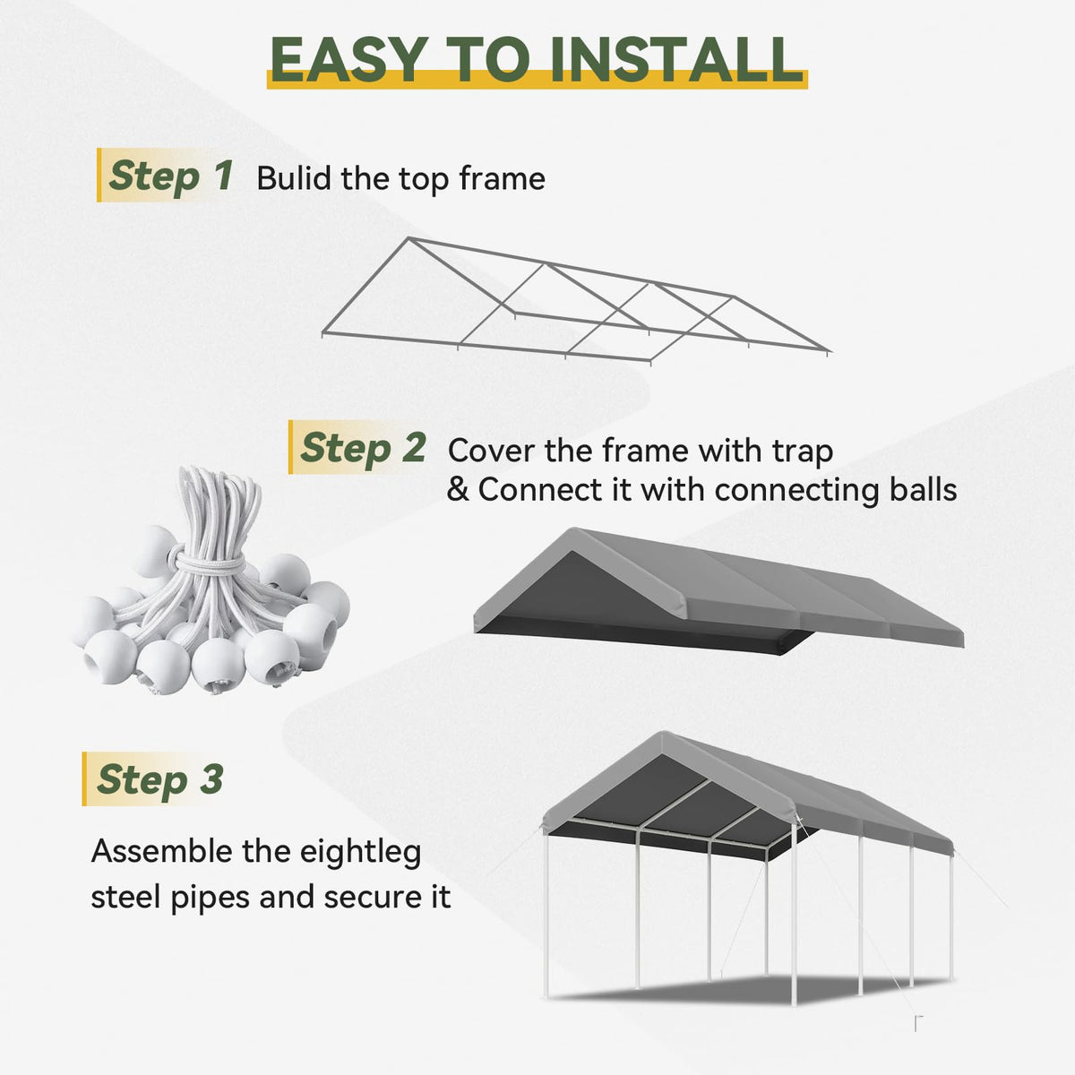 10x20 FT Carport (Gray / 10x20ft)