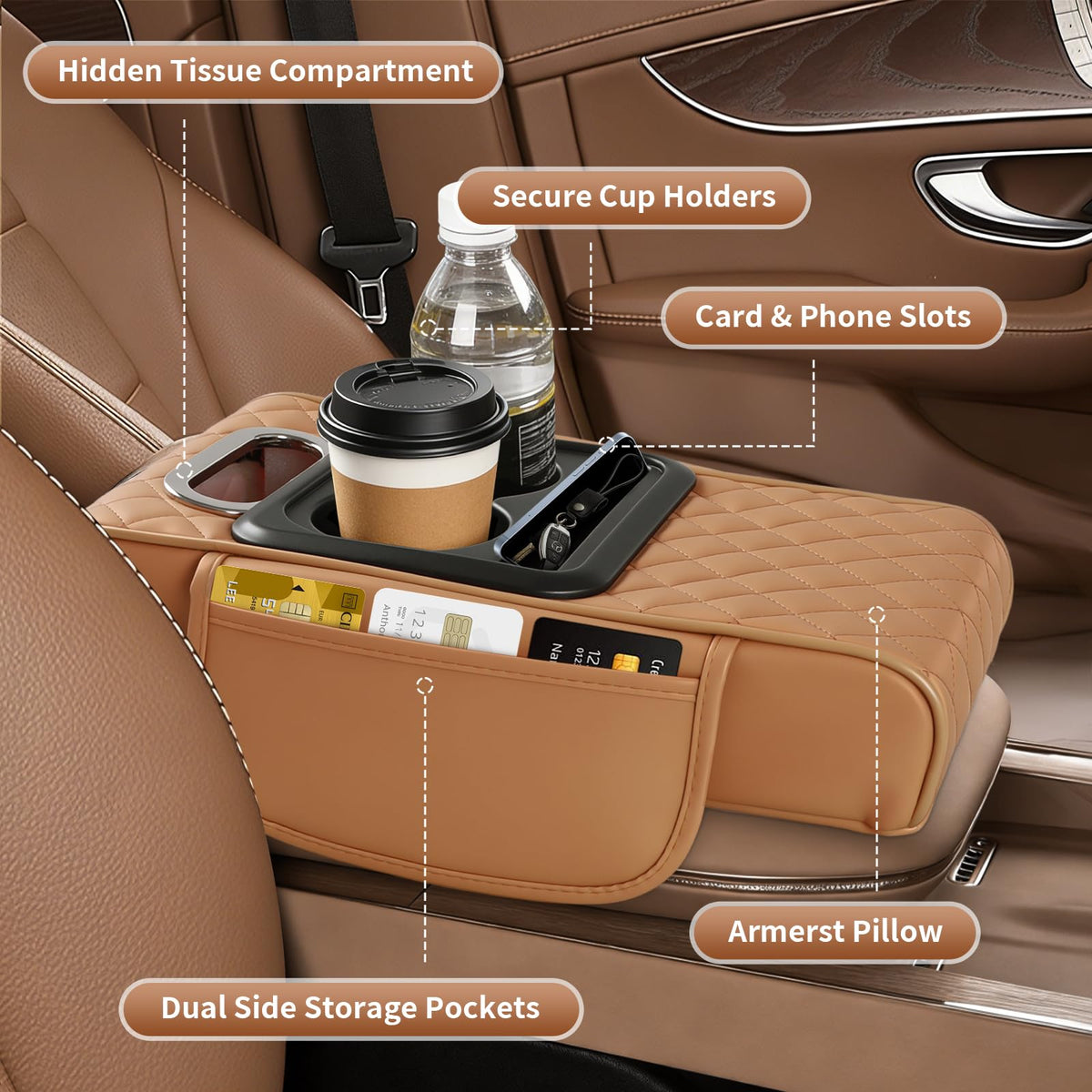 5-in-1 Car Armrest Cushion, Orange (Orange)