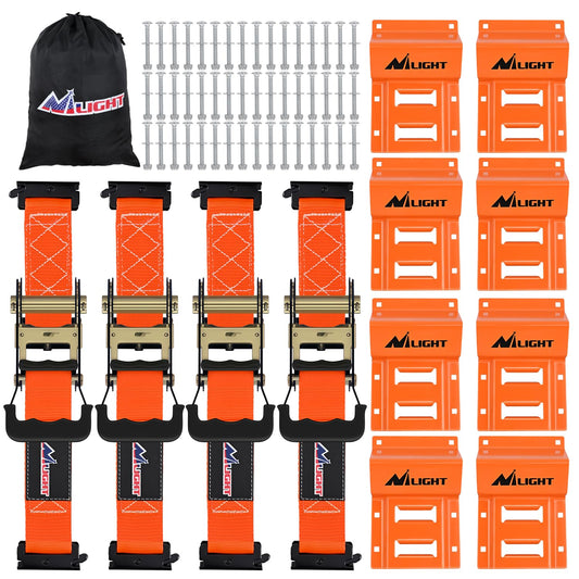 Wheel Chock Tie Down Kit with 4Pcs E Track Ratchet Straps (4Pcs E-Track Ratchet Straps + 8Pcs Wheel Chock)