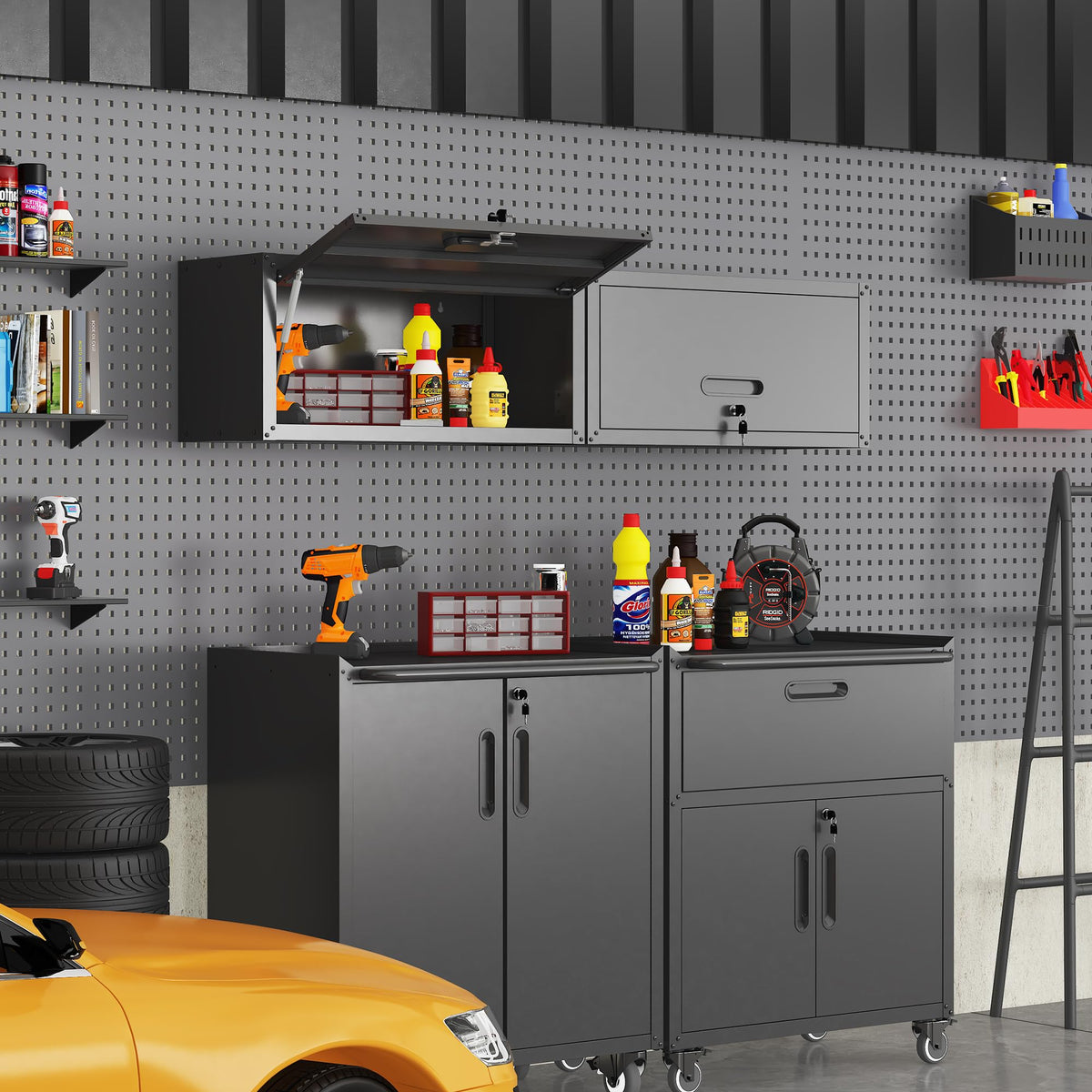 Metal Wall Cabinet (Black / Upflip Door)