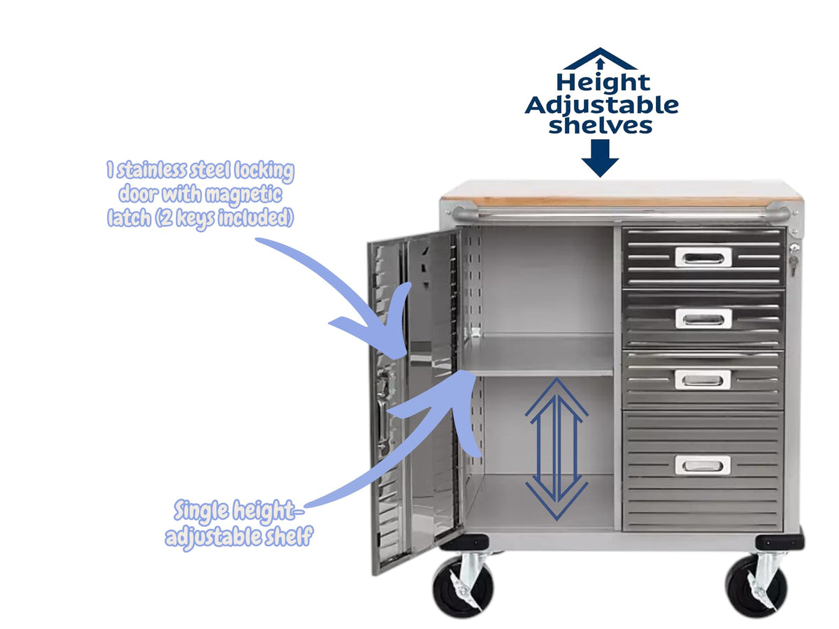 Heavy Duty Rolling Storage Cabinet with Wheels and Drawers (1 Door, 4 Drawer (28" W x 25" D x 34.5" H) / Granite)