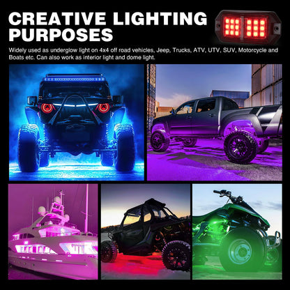 RGB LED Rock Lights Kit 6 PCS 18LED Wide Angle Wheel Well Light (6 Pods 18LED / RGB)