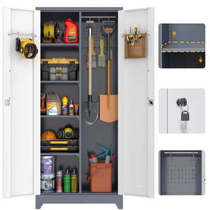 72'' Metal Utility Storage Cabinet with Pegboard & Tool Hanging Bars