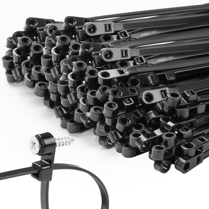 1000 PCS 10 inch Black Zip Ties with Screw Hole 70lbs Mountable head Cable Ties Straps Multipurpose Heavy Duty Nylon Cable Zip Ties with Screw Mounting Hole (Black / 10 Inch)