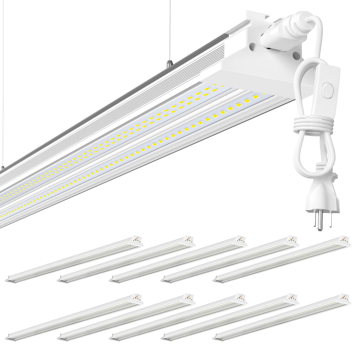Super Bright 120W 5000K 20000LM Led Shop Lights 8FT Hanging&Surface Mount (8FT-120W-10PACK)