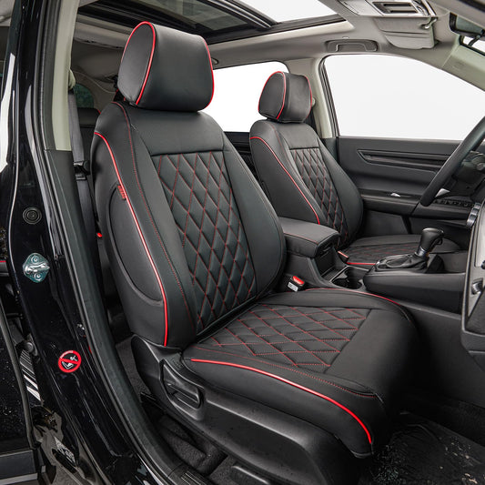 Custom Seat Covers for KIA Sportage Hybrid & Plug (Black with Red Piping / 2023-2027 Hybrid/Plug-In Hybrid(No Hybrid LX ))