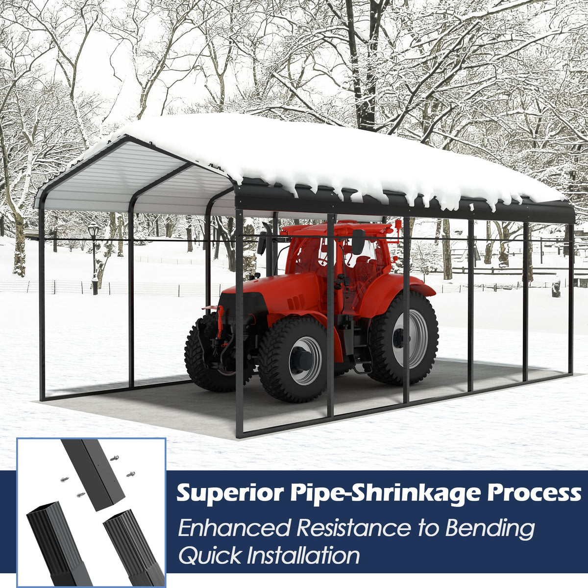 Metal Carport (12x25 FT Black)