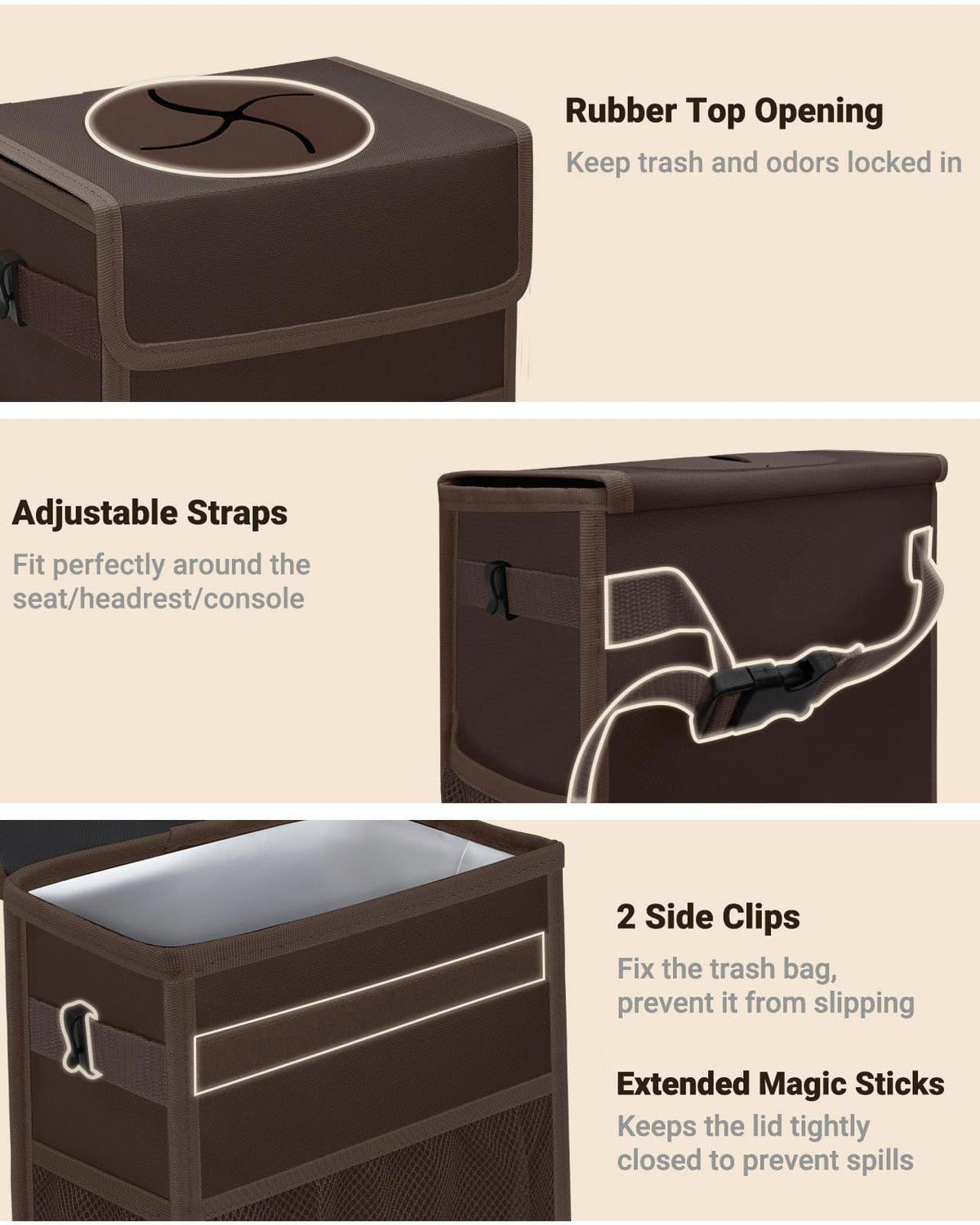 Car Trash Can with Lid (Brown / 3 Gallons)