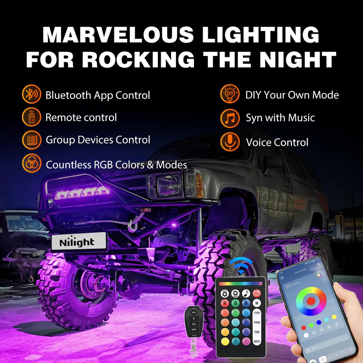 RGB LED Rock Lights Kit 6 PCS 18LED Wide Angle Wheel Well Light (6 Pods 18LED / RGB)