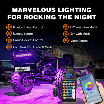 RGB LED Rock Lights Kit 6 PCS 18LED Wide Angle Wheel Well Light (6 Pods 18LED / RGB)