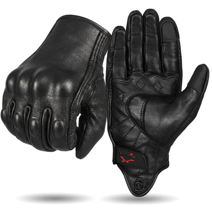 Men's Goatskin Leather Touchscreen Motorcycle Gloves Black (Non-Perforated / Small)