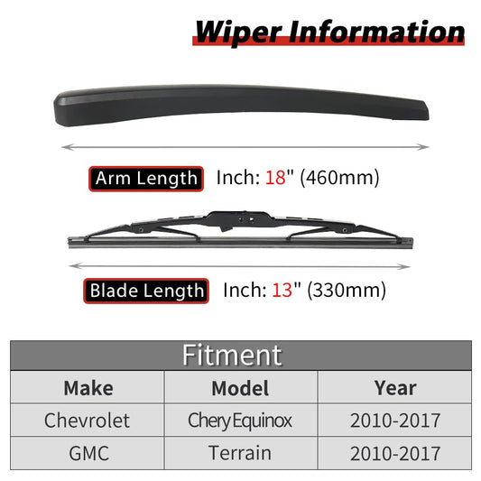 Rear Wiper Arm Blade Kit for Chevrolet Equinox 2010 (18"+13")