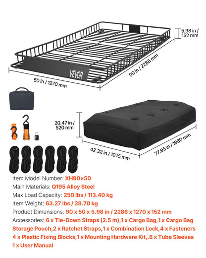 Roof Rack Cargo Basket (90x50in)