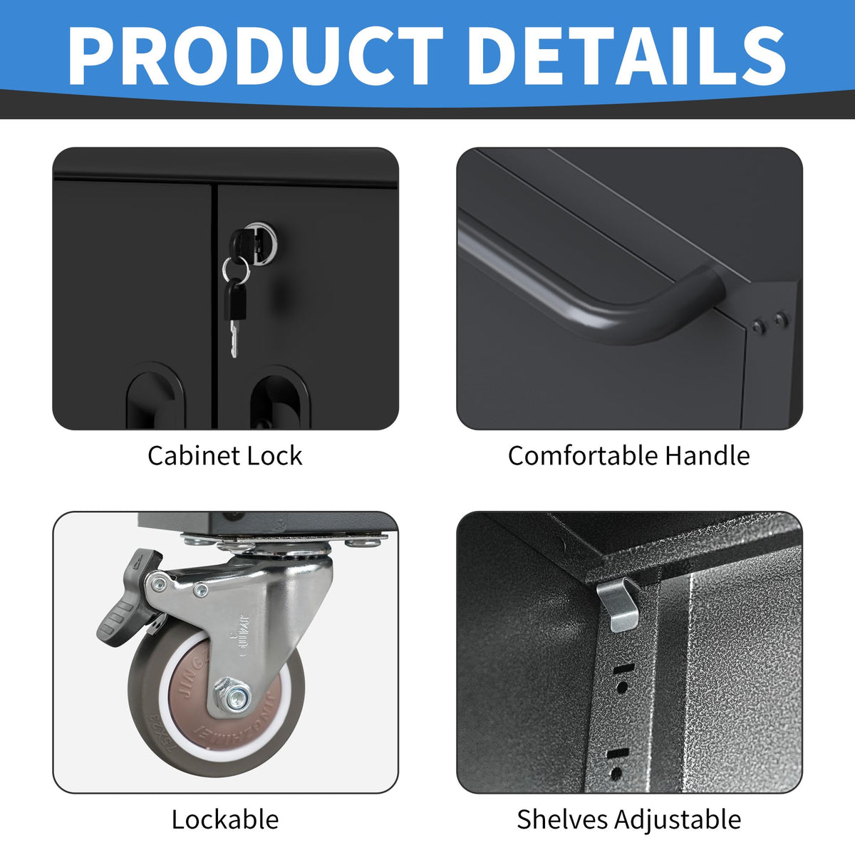 Metal Storage Cabinet for Garage (Black / M - 2 Doors (Wheeled))