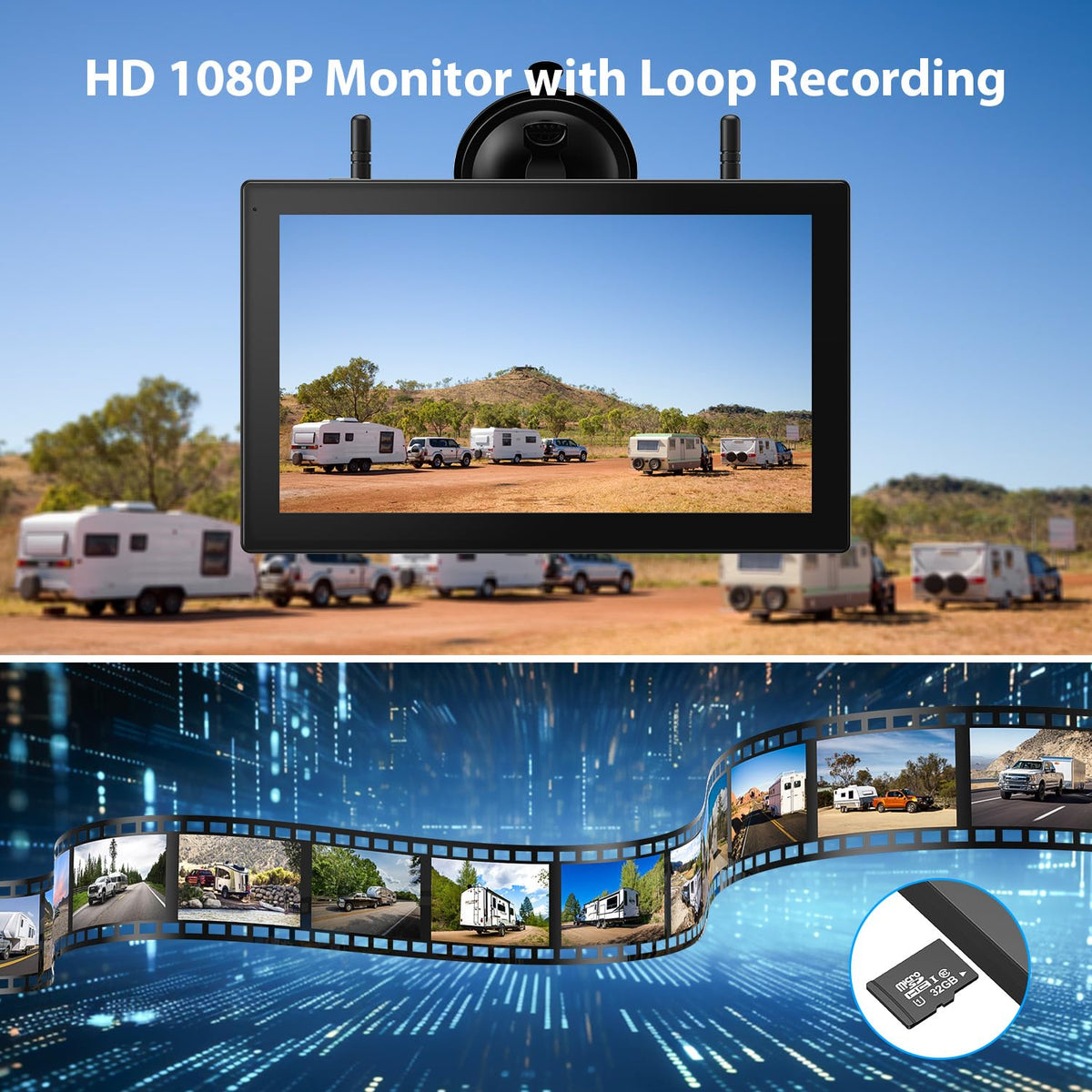 4 CAM 10.1" Touchscreen Magnetic Solar Wireless Backup Camera
