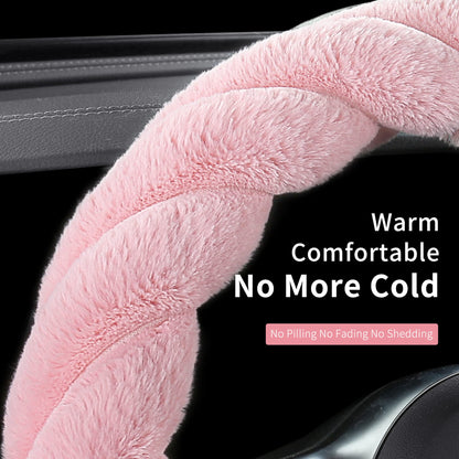 Fluffy Plush Car Steering Wheel Cover Pink 15 Inch Winter (Pink / Standard Size [14.75-15.15"] (37.5-38.5cm))