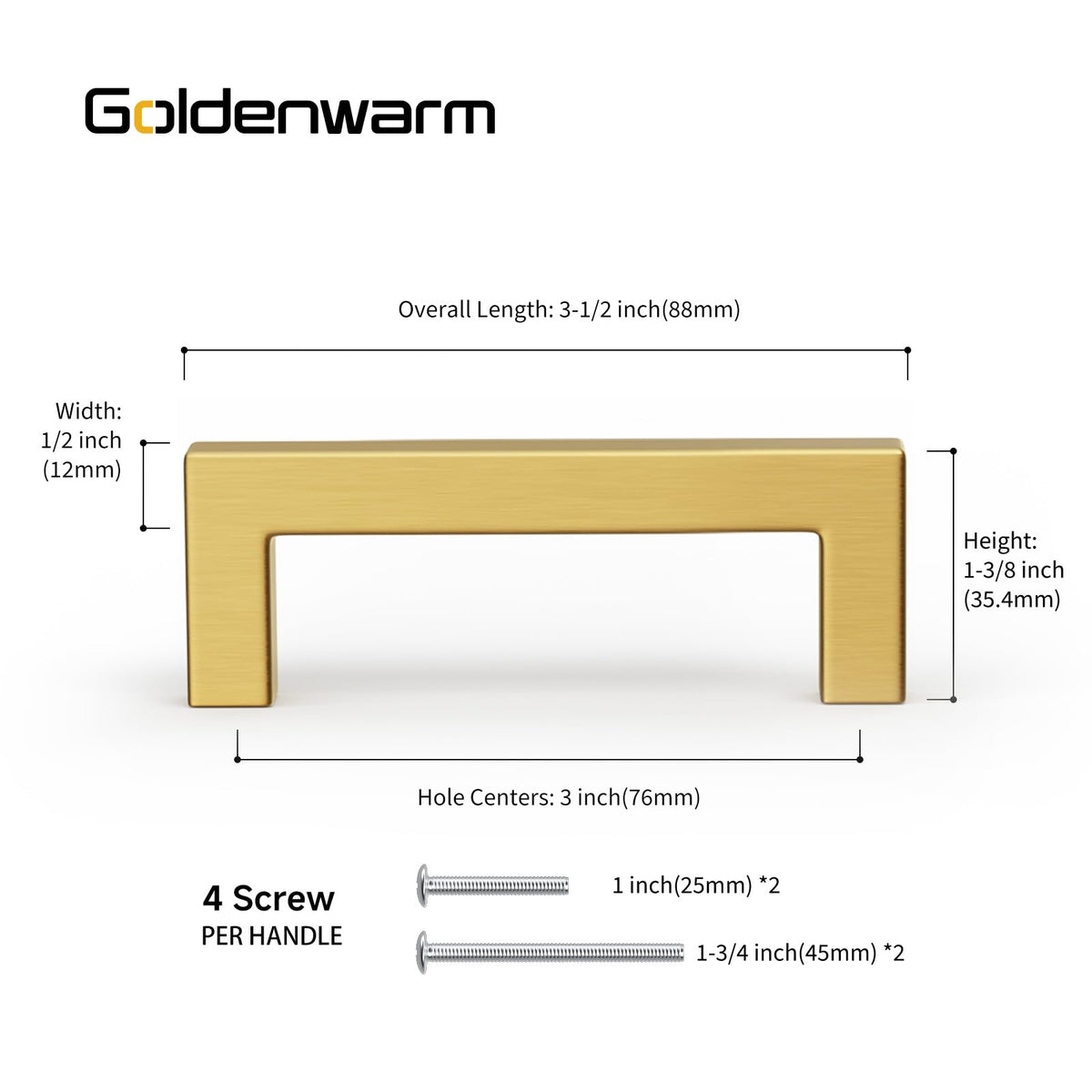 20 Pack 3 Inch Gold Cabinet Handles Brushed Brass Drawer Pulls (Gold / 3 Inch Hole Centers)