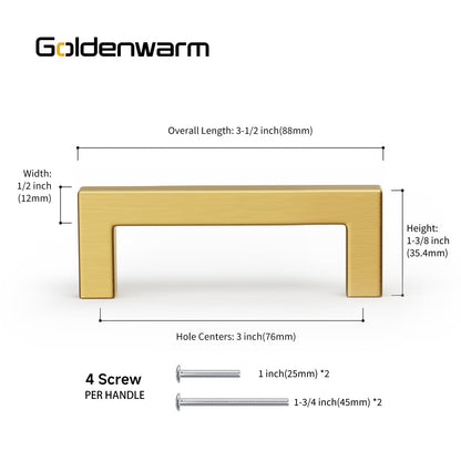 20 Pack 3 Inch Gold Cabinet Handles Brushed Brass Drawer Pulls (Gold / 3 Inch Hole Centers)
