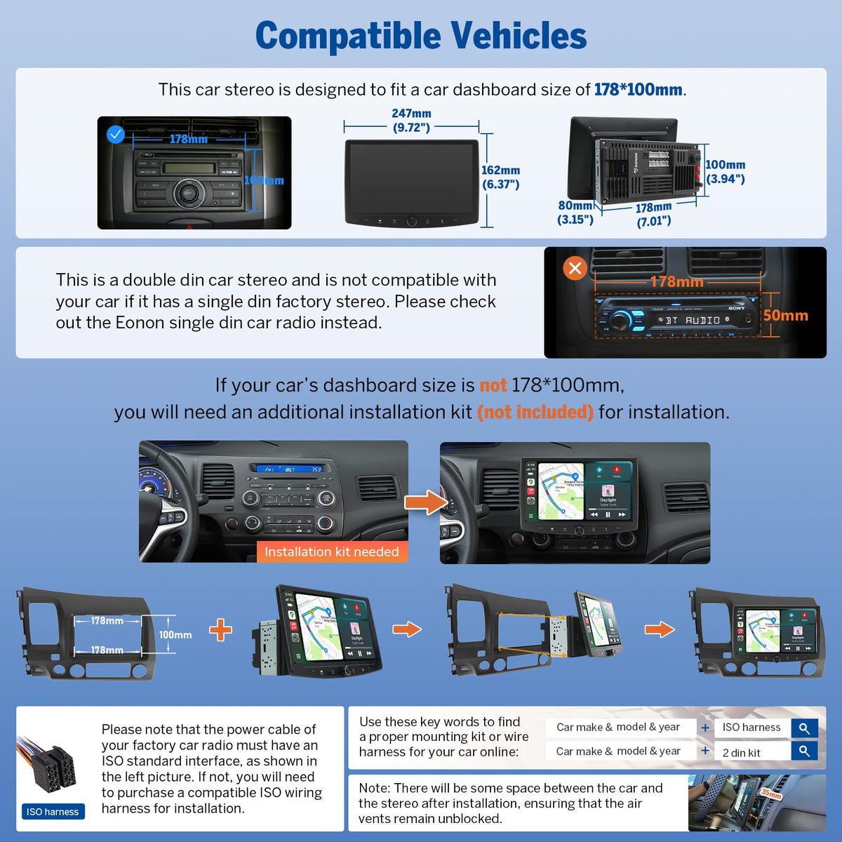 6GB+64GB Double Din Car Stereo 10.1" Headunit with Carplay (10.1 Inch 6GB+64GB)