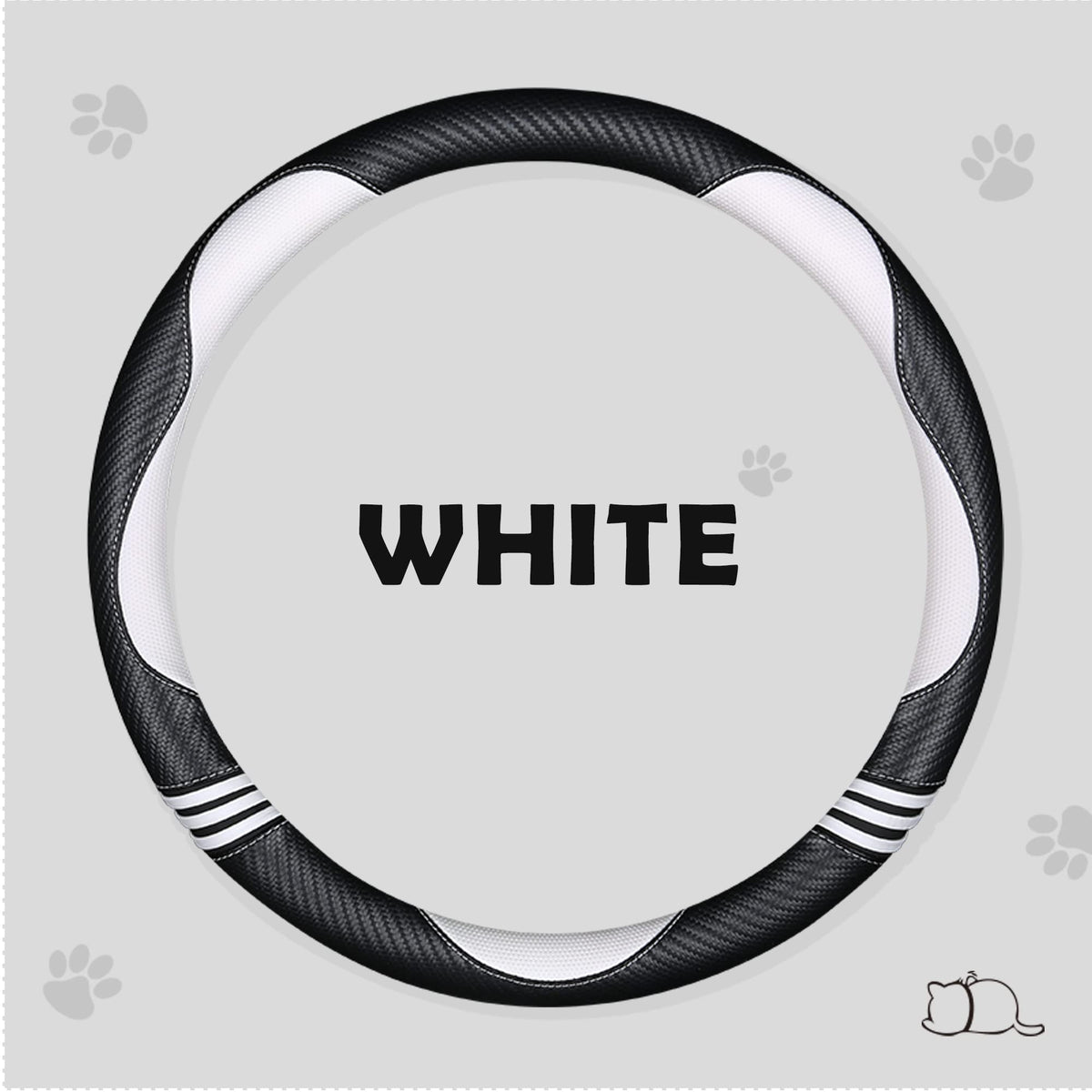 Carbon Cute Car Steering Wheel Cover White 15 Inch All Season (White+Black / Standard Size[14.75-15.15"](37.5-38.5cm))