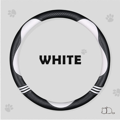 Carbon Cute Car Steering Wheel Cover White 15 Inch All Season (White+Black / Standard Size[14.75-15.15"](37.5-38.5cm))