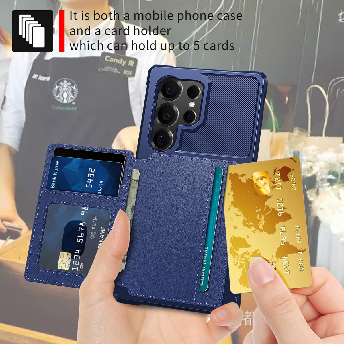 For Samsung Galaxy S25 Ultra Card Holder Case (Blue / Samsung Galaxy S25 Ultra)