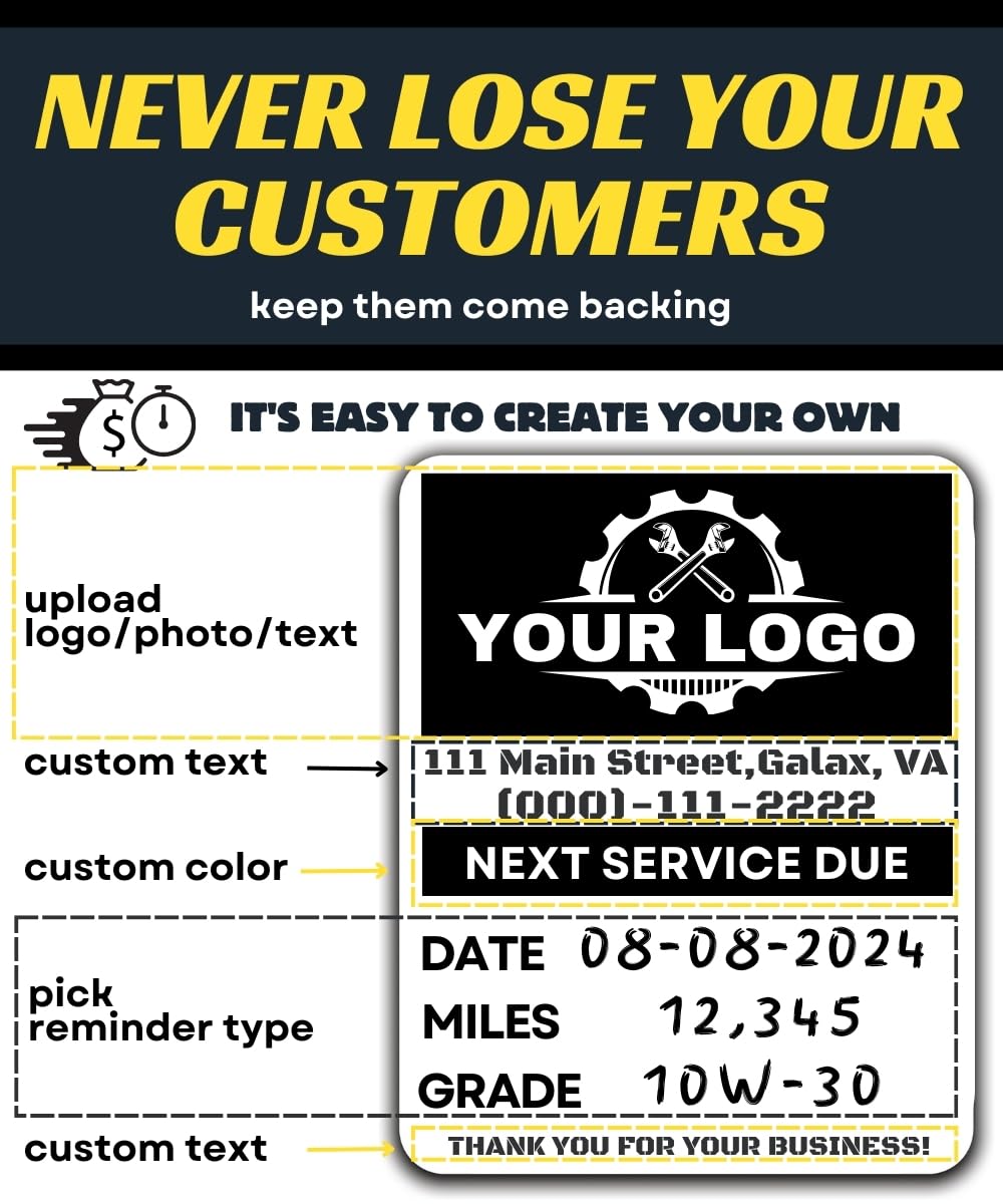 Oil Change Stickers for Windshield Personalized with Your Logo