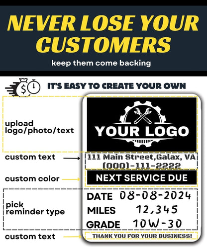 Oil Change Stickers for Windshield Personalized with Your Logo