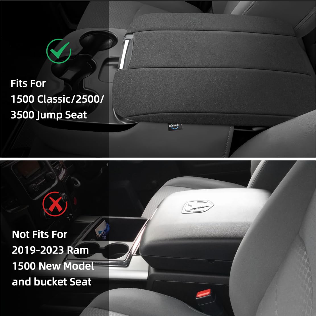 Center Console Cover for 2013 (Fit for 2013-2018 Dodge Ram Jump Seat / Black Neoprene)